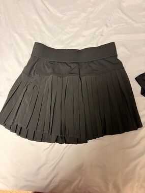 Black Pleated Skater Skirt with Wide Waistband